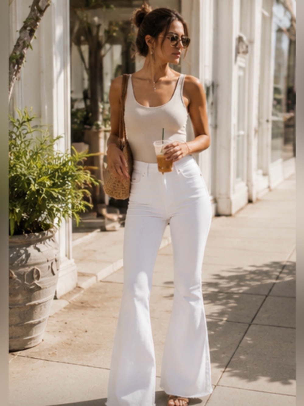 WHITE DENIM Highwaisted Belle Bottom Jeans
